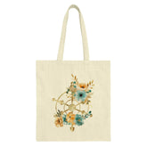 Floral Ship Wheel Tote Bag, Nautical Flower Print Tote Bag, Boho Beach Bag, Coastal Style Handbag, Gift For Sailor, Aesthetic Tote Bags - Tawshia